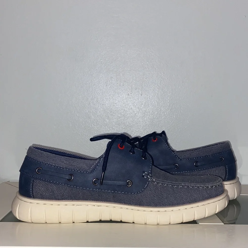 SOLO Canvas Faux Leather Laced Boat Shoes-Mens Sz 9